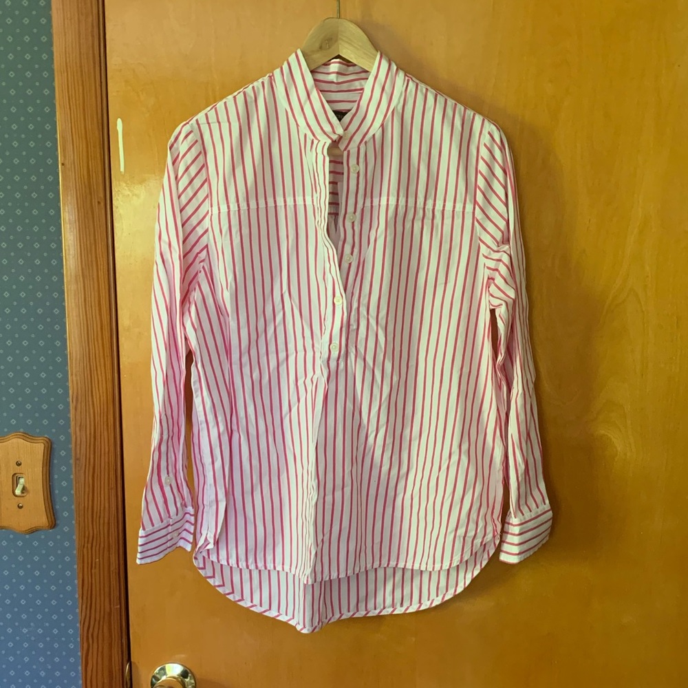 J. Crew Band Collar Cotton Poplin Tunic in Pink Stripe NWT
